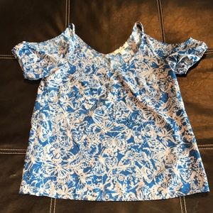 Fancy Blue Cold-Shoulder Top